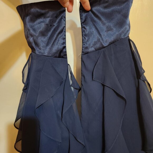 Size 4 Cache Navy Blue Ruffle Chiffon Tiered Strapless Cocktail Y2K Dress - Picture 3 of 5